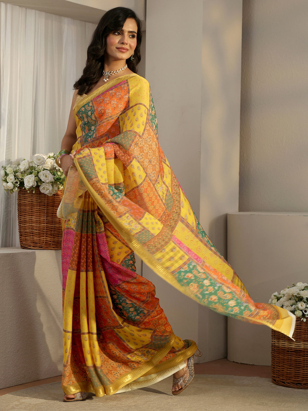  Libas Multi Colour Ethnic Printed Silk Blend Saree 
