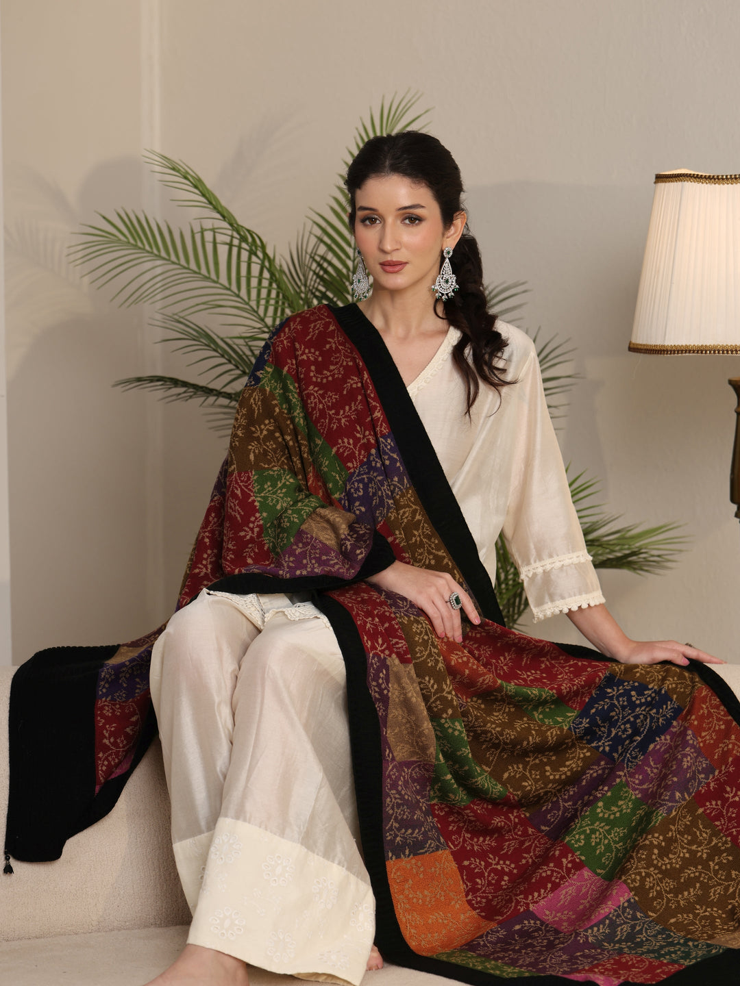  Libas Multi Coloured Floral Knitted Acrylic Shawl 