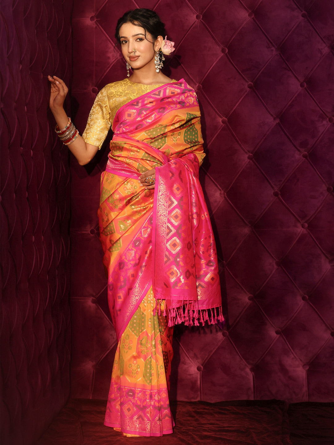  Libas Multicolour Ethnic Woven Design Silk Blend Tassel Saree 