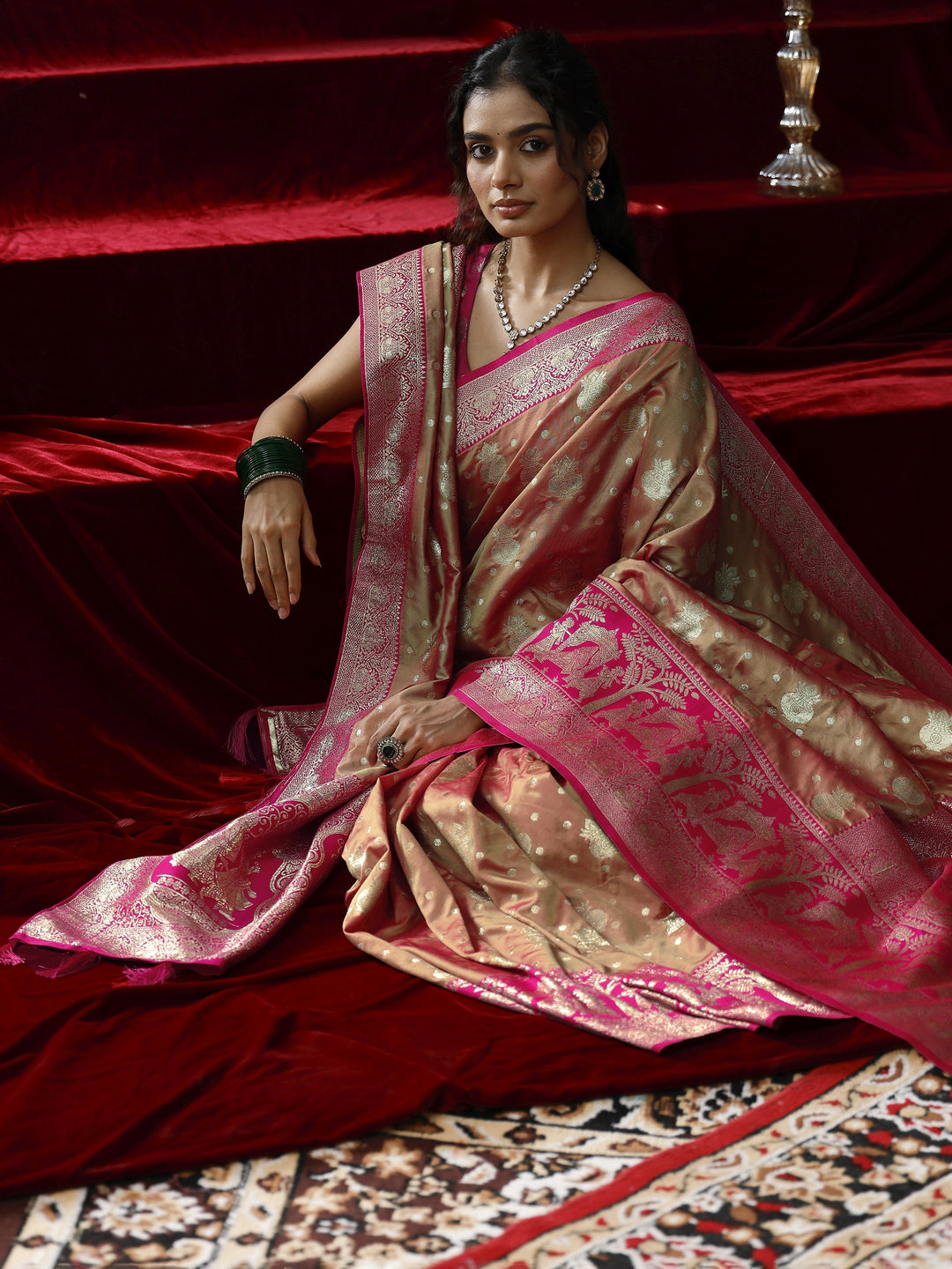  Libas Mustard Badhani Woven Design Silk blend Saree with dupatta 