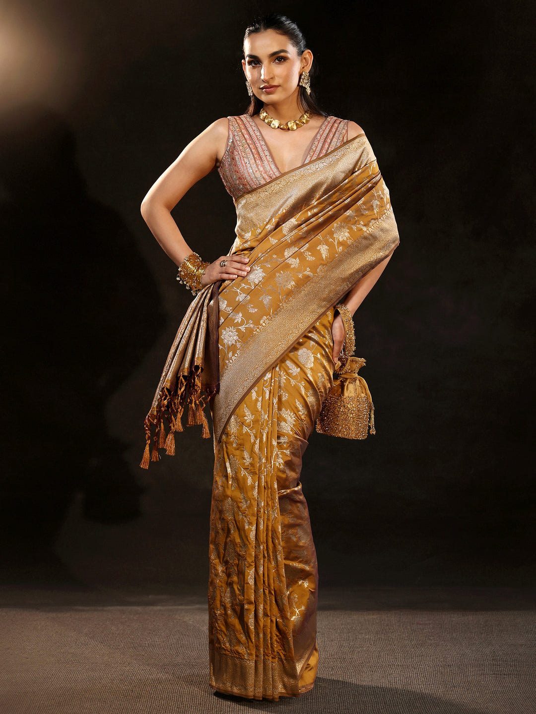  Libas Mustard Banarasi Silk Blend Saree 