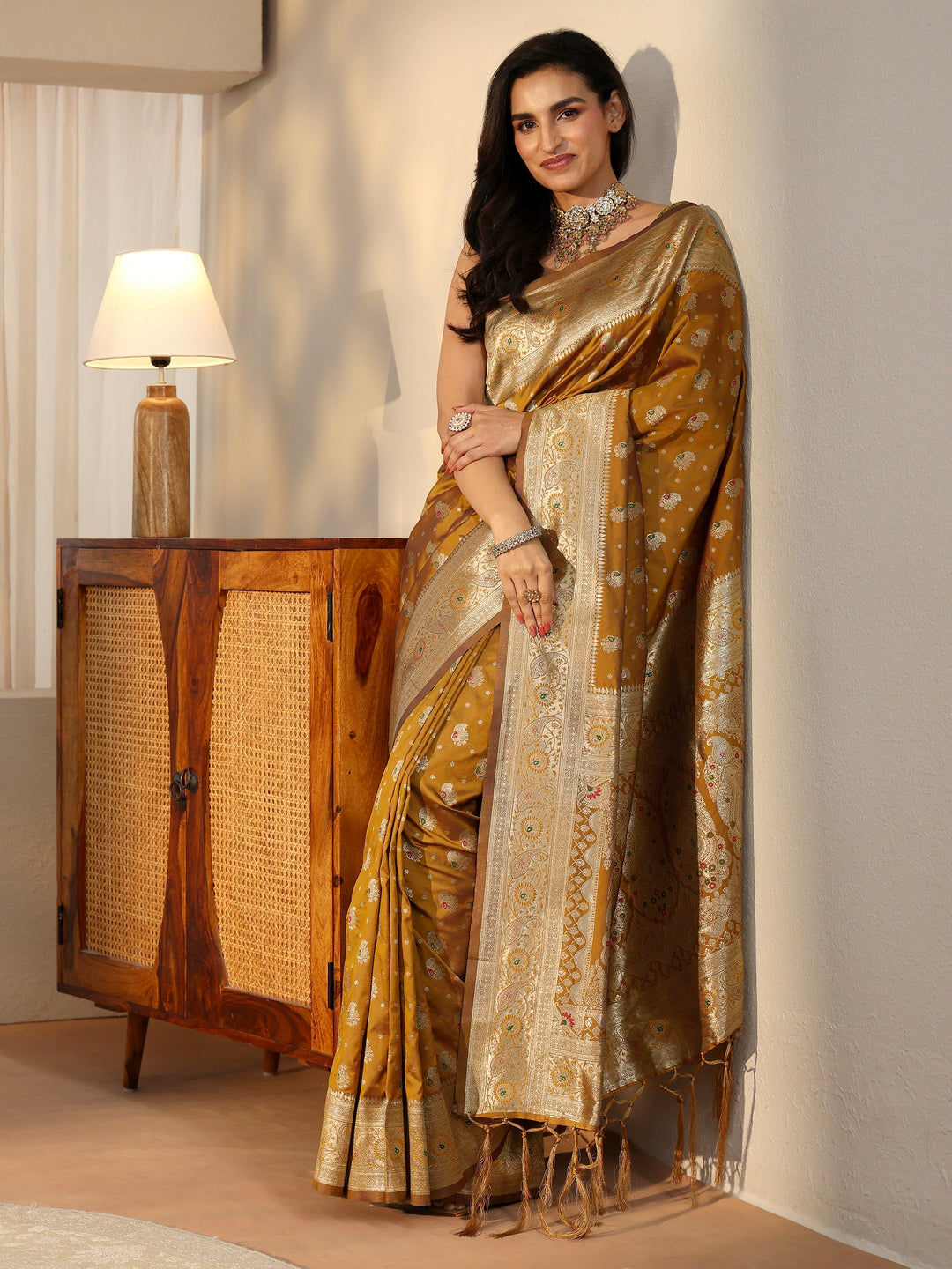 Libas Mustard Banarasi Silk Blend Saree 