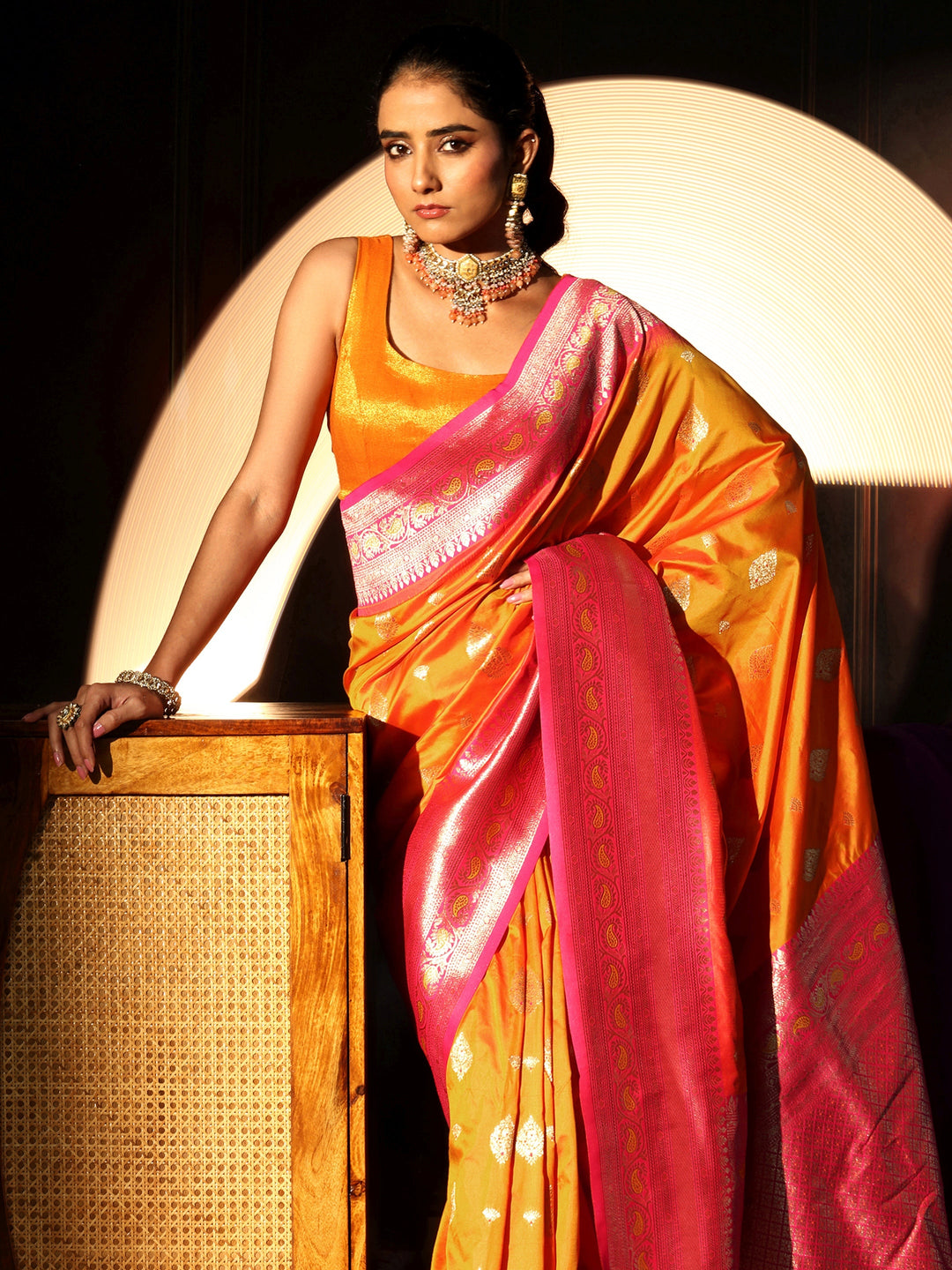  Libas Mustard Banarasi Silk Blend Saree 