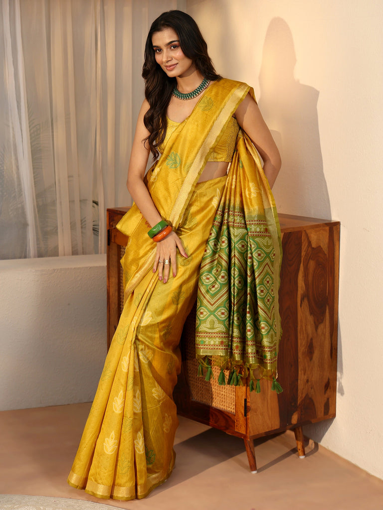 Libas Mustard Bandhani Silk Blend Saree