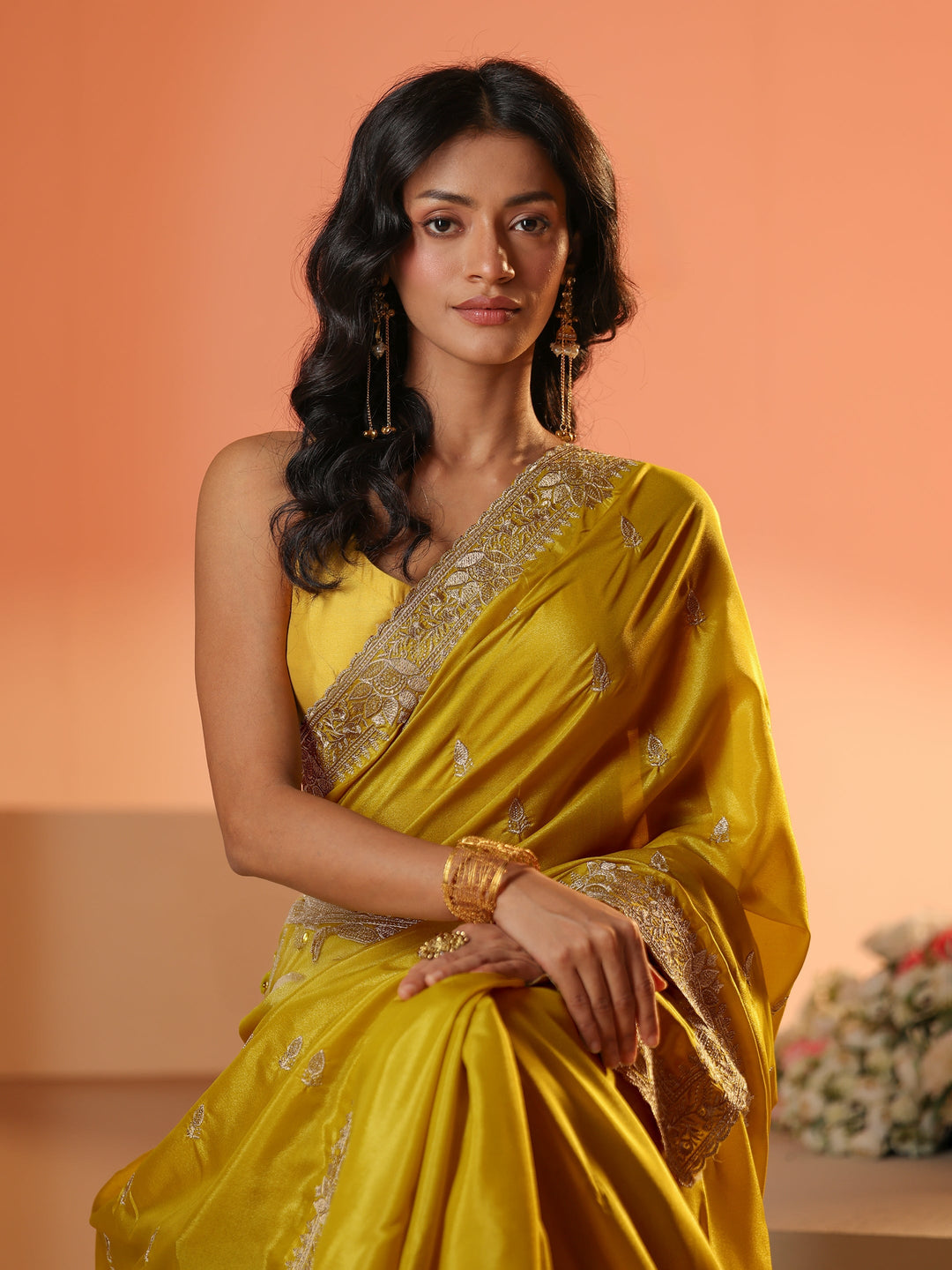  Libas Mustard Embroidered Silk Blend Saree 