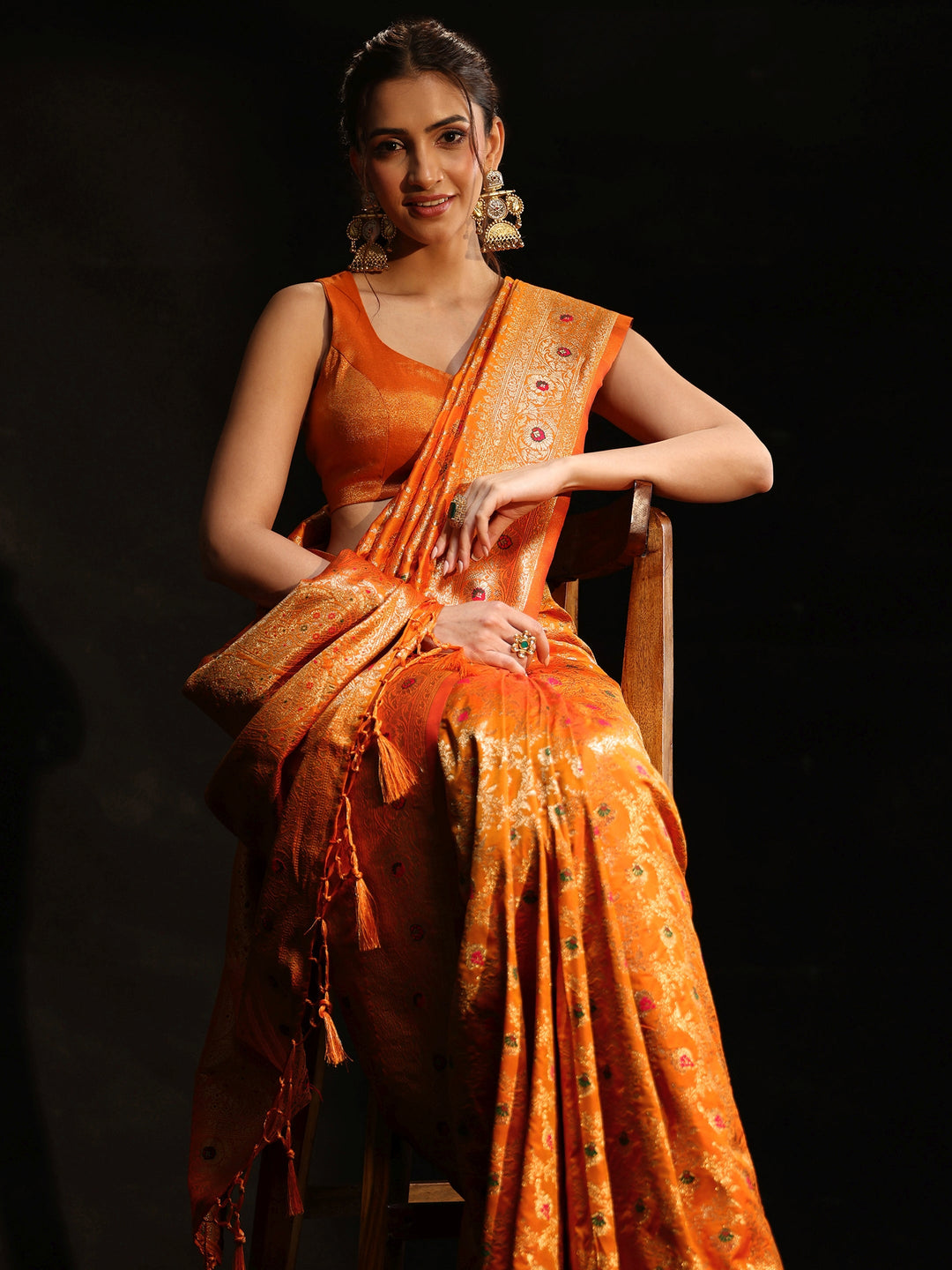  Libas Mustard Meenakari Banarasi Silk Blend Saree 