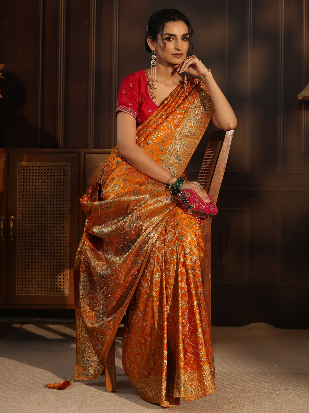 Libas Mustard Patola Style Embellished Silk Blend Saree