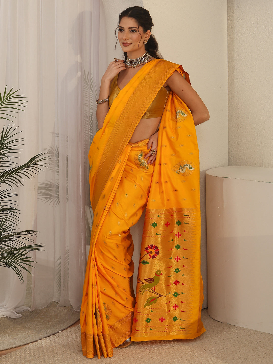 Libas Mustard Silk Blend Paithani Saree