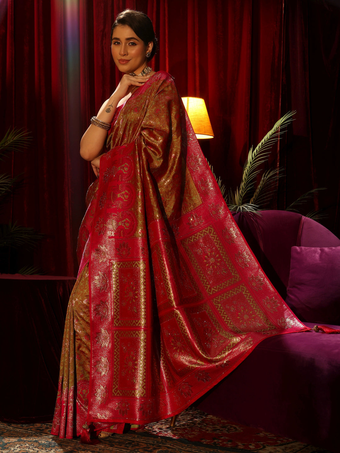 Libas Mustard Woven Design Silk Blend Saree
