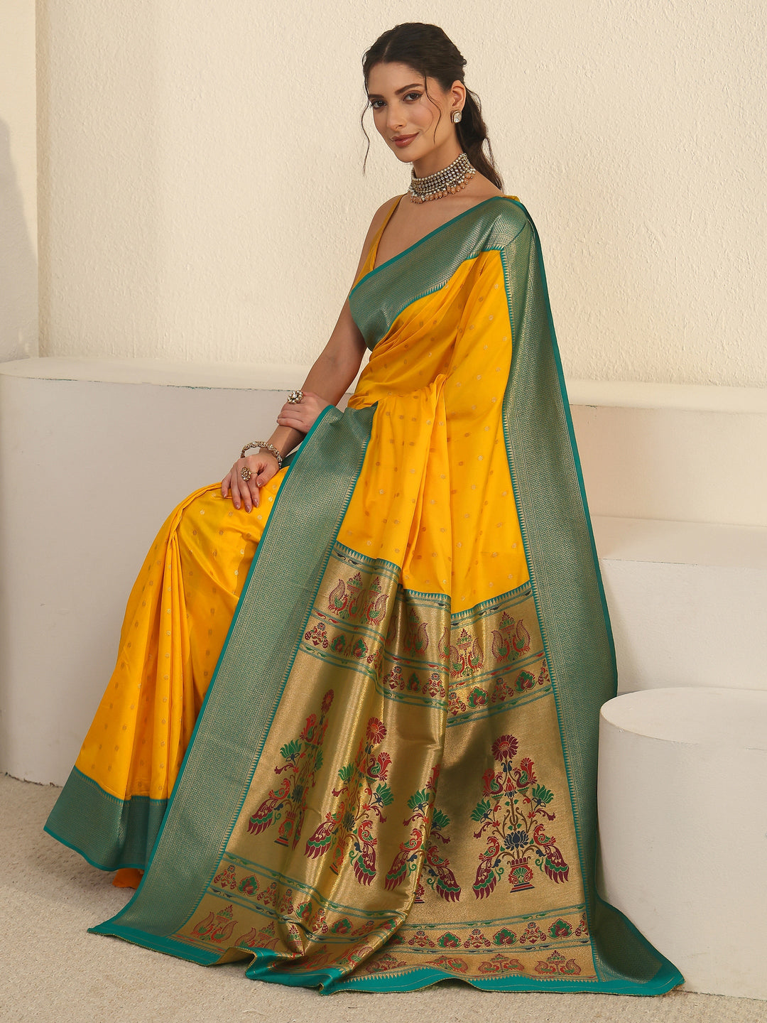 Libas Mustard Woven Design Silk Blend Saree