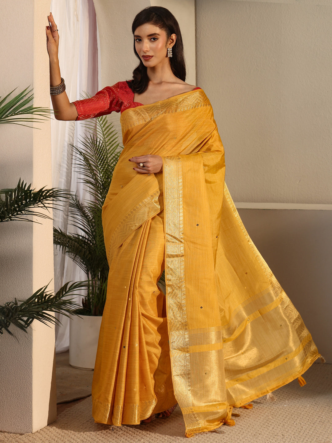 Libas Mustard Woven Design Silk Blend Saree