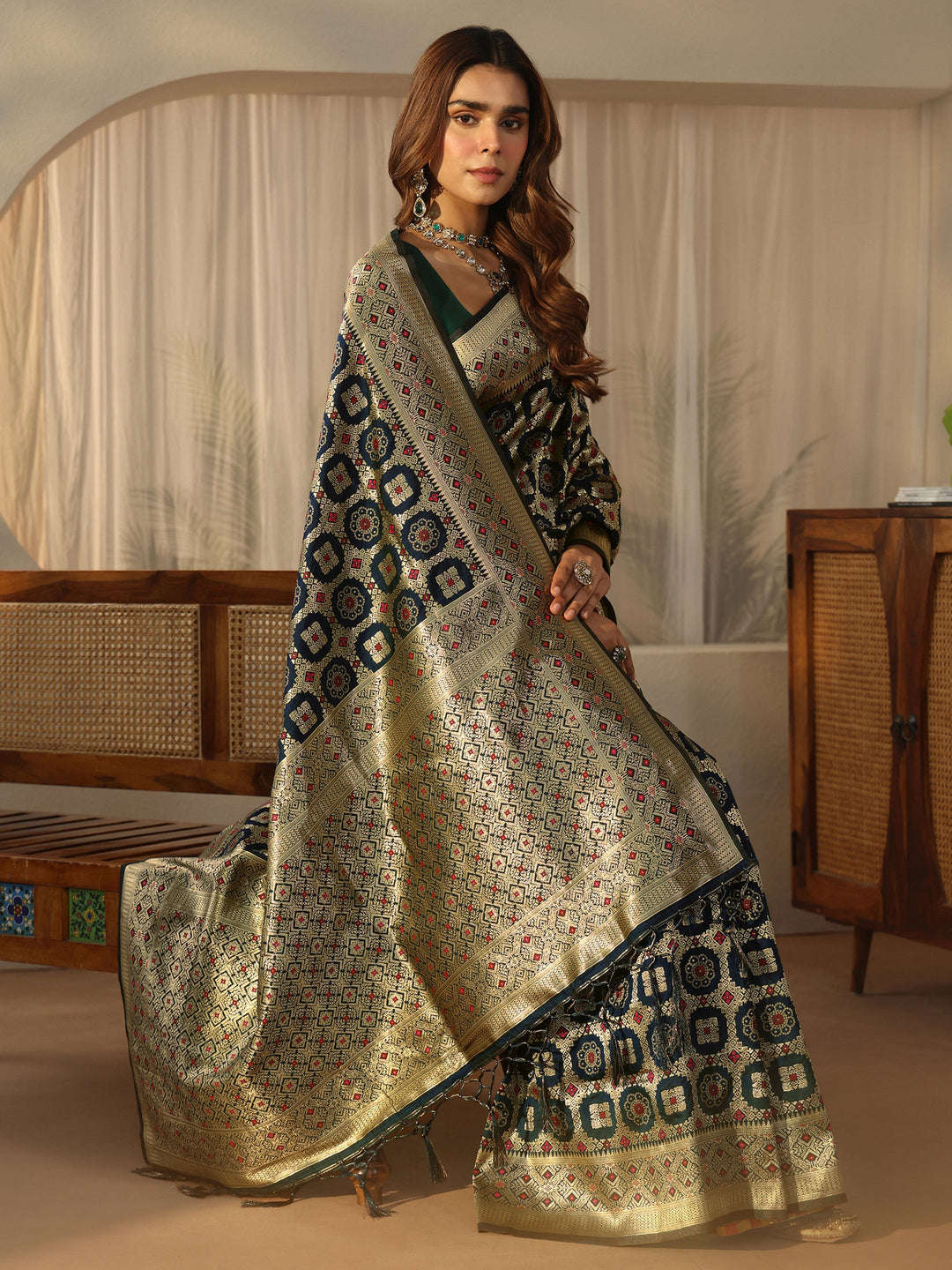  Libas Navy Banarasi Silk Blend Saree 
