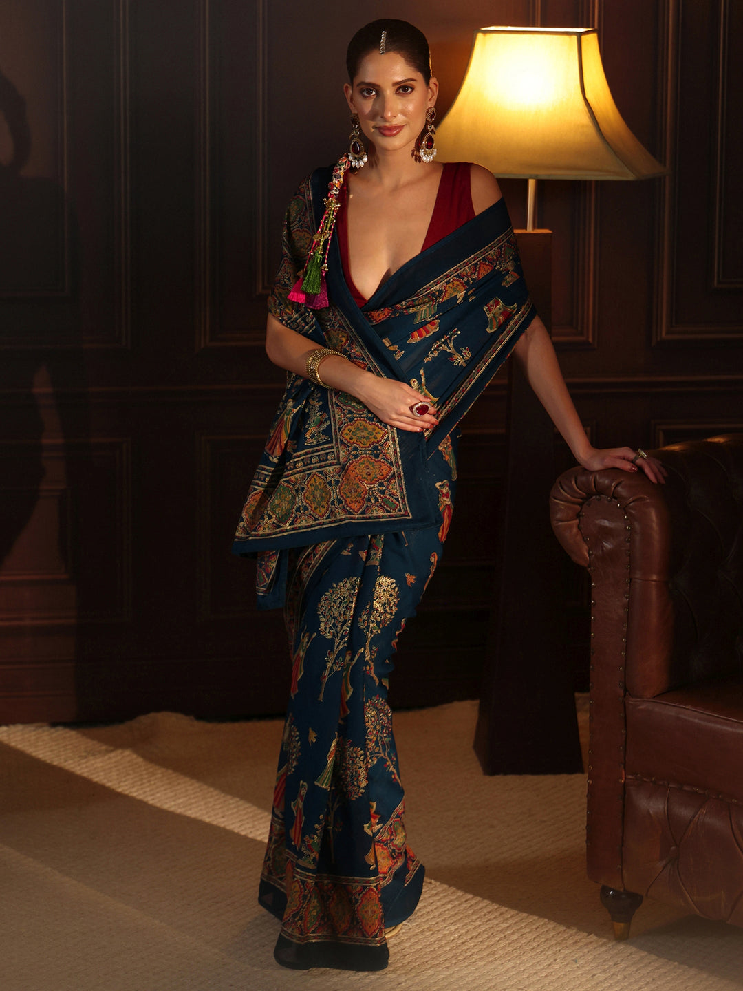 Libas Navy Blue Ethnic Printed Georgette Saree