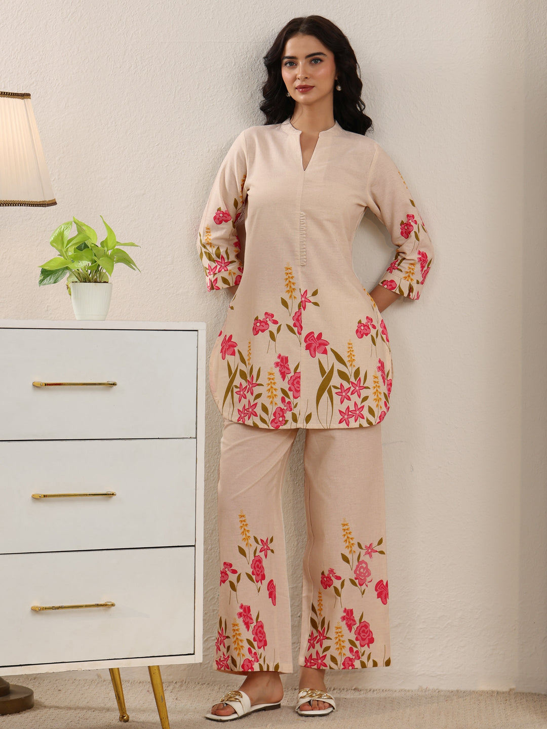  Libas Off White Floral Printed Cotton Co-Ord Set 