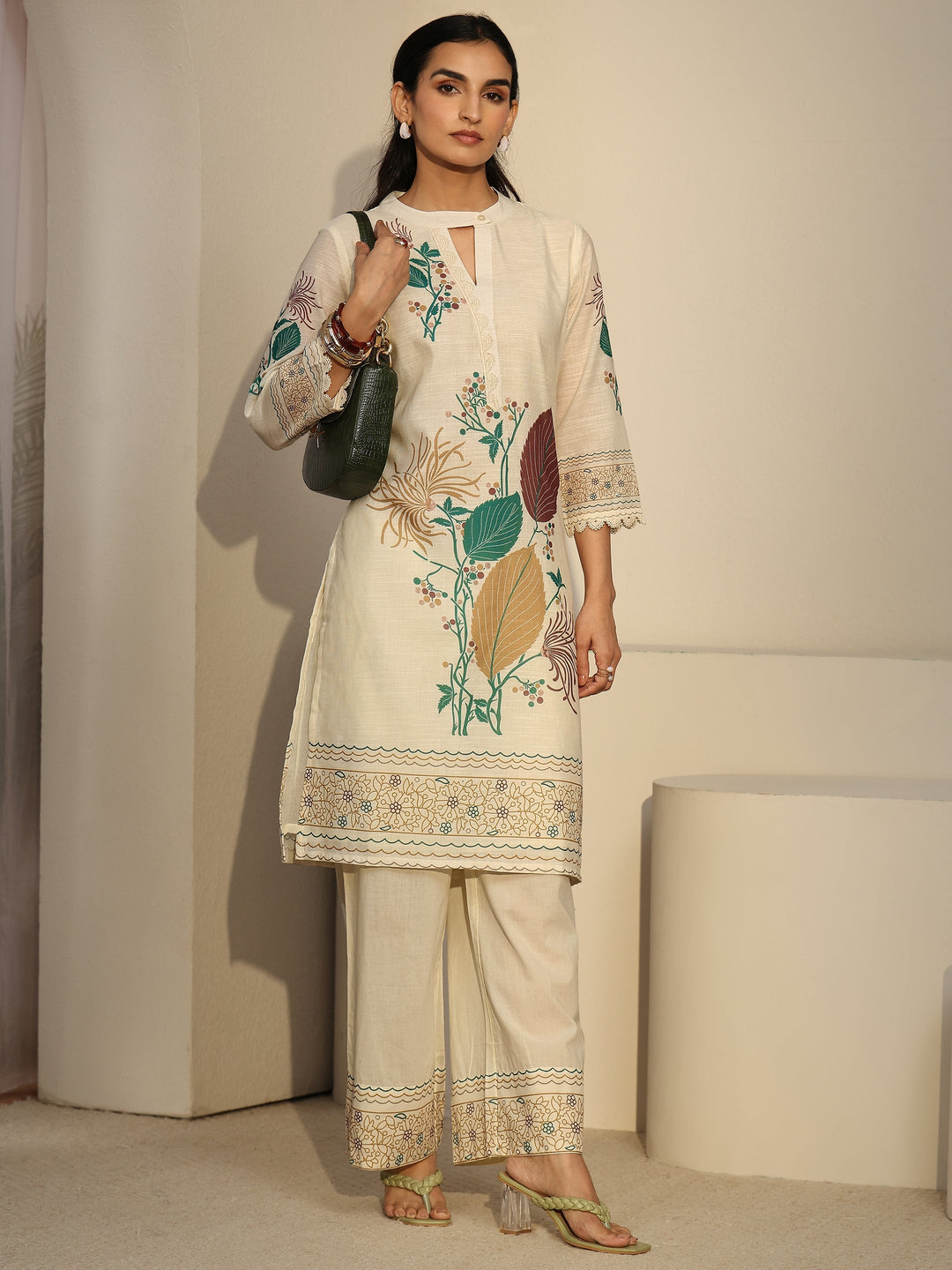  Libas Off White Floral Printed Linen Co-Ord Set 