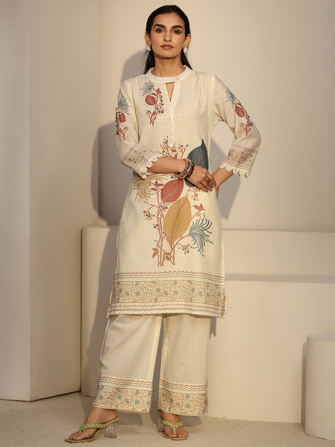  Libas Off White Floral Printed Linen Co-Ord Set 