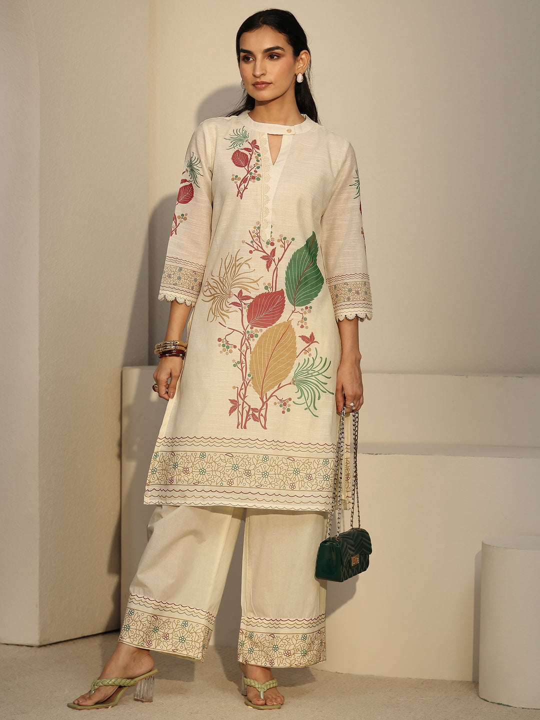  Libas Off White Floral Printed Linen Co-Ord Set 