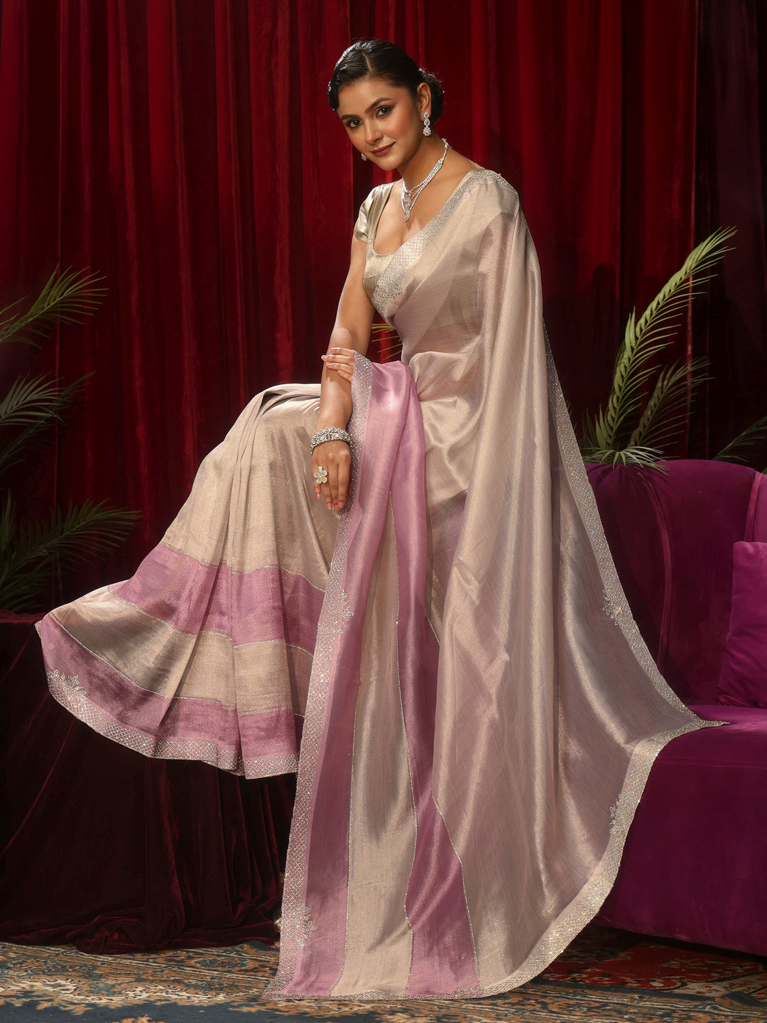 Libas Off White Tissue Saree with Embellished Border