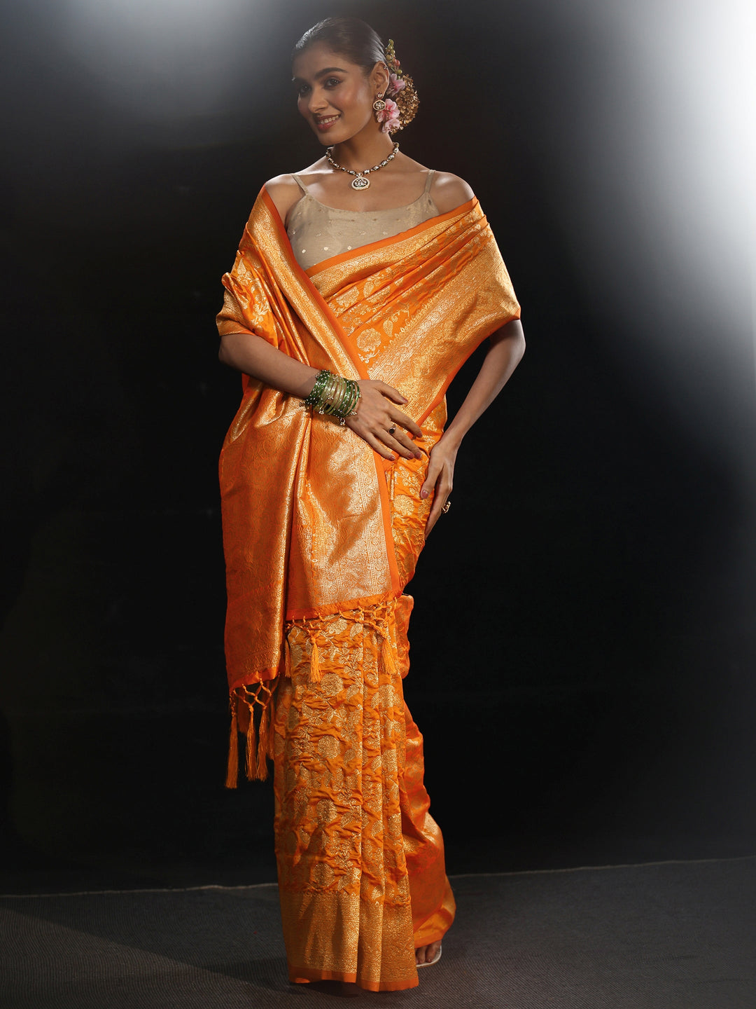  Libas Orange Banarasi Silk Blend Saree 