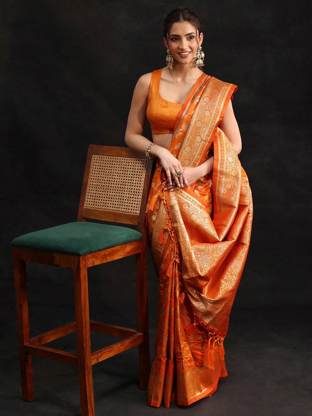  Libas Orange Banarasi Silk Blend Saree 