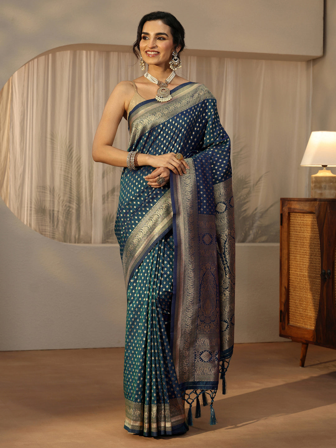  Libas Persian Blue Banarasi Silk Blend Saree 
