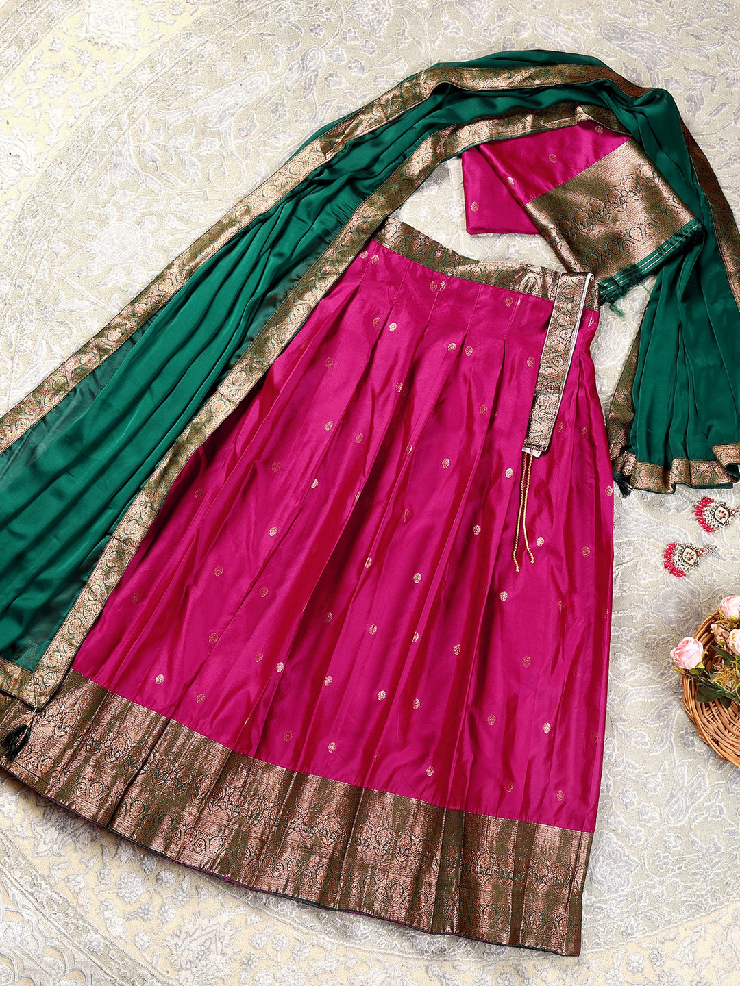 Libas Pink Brocade Semi-Stitched Lehenga Choli