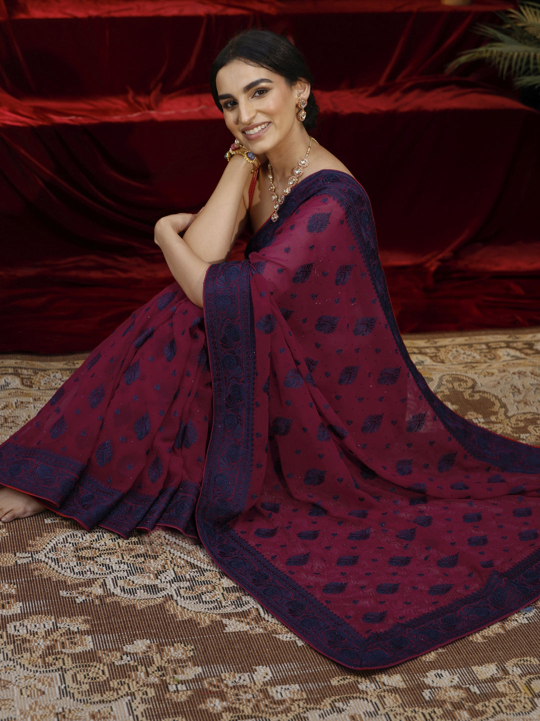  Libas Pink Embroidered Georgette Saree 