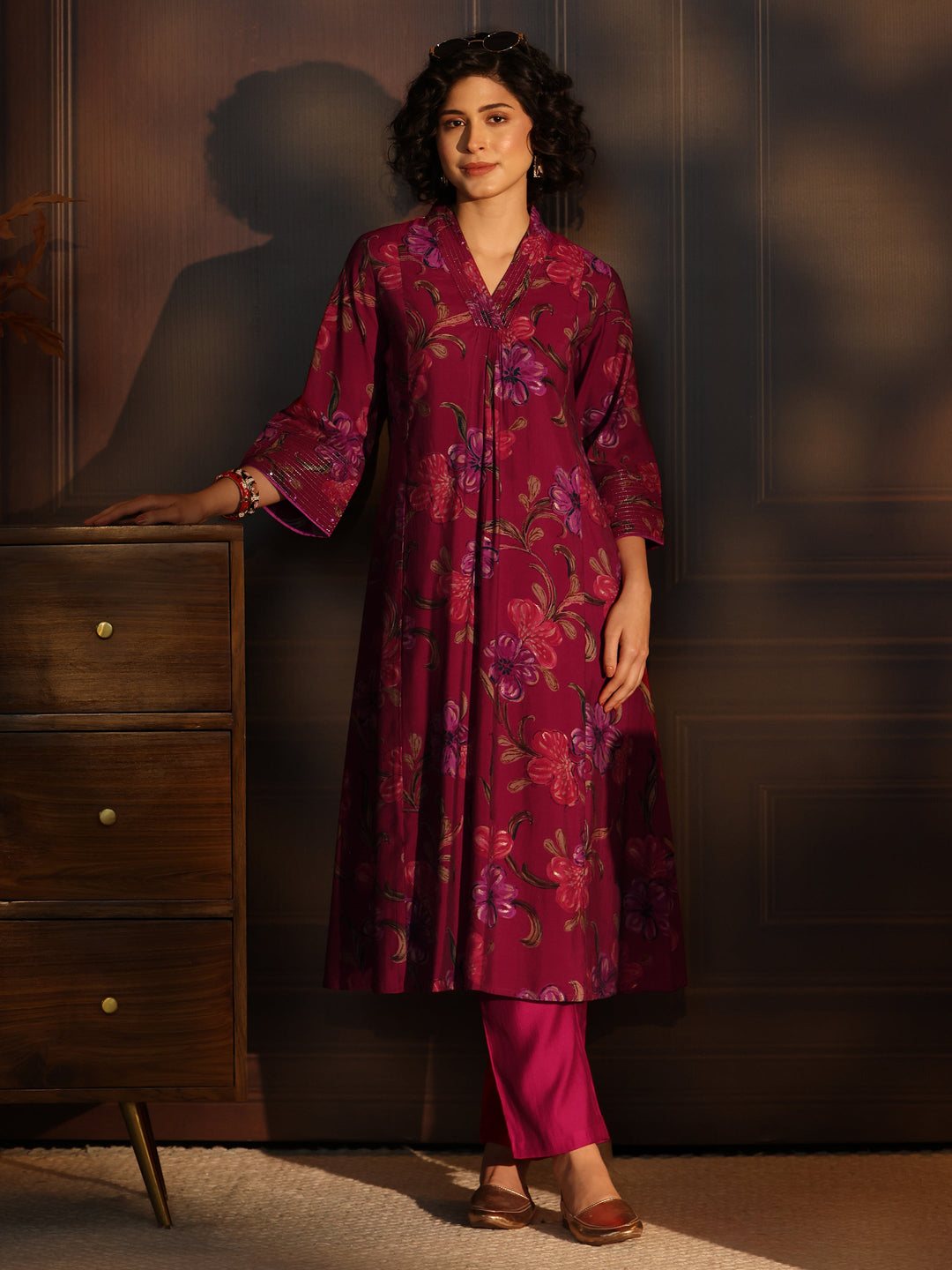  Libas Pink Floral printed A-Line Kurta 