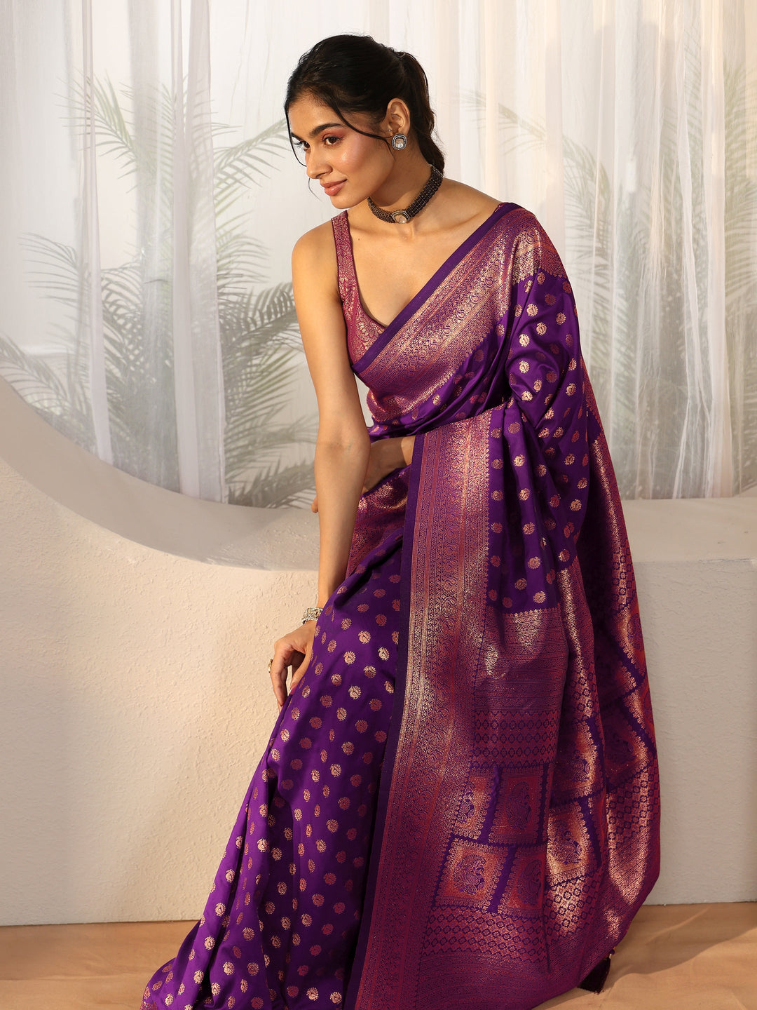  Libas Plum Purple Banarasi Silk Blend Saree 