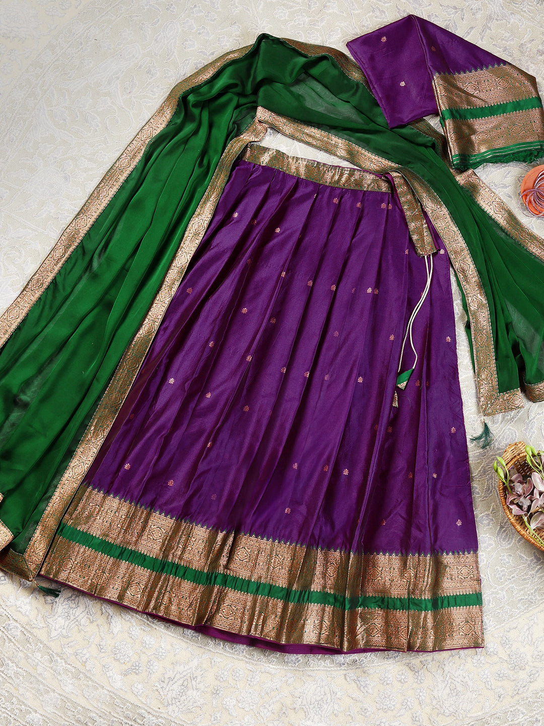 Libas Purple Brocade Semi-Stitched Lehenga Choli