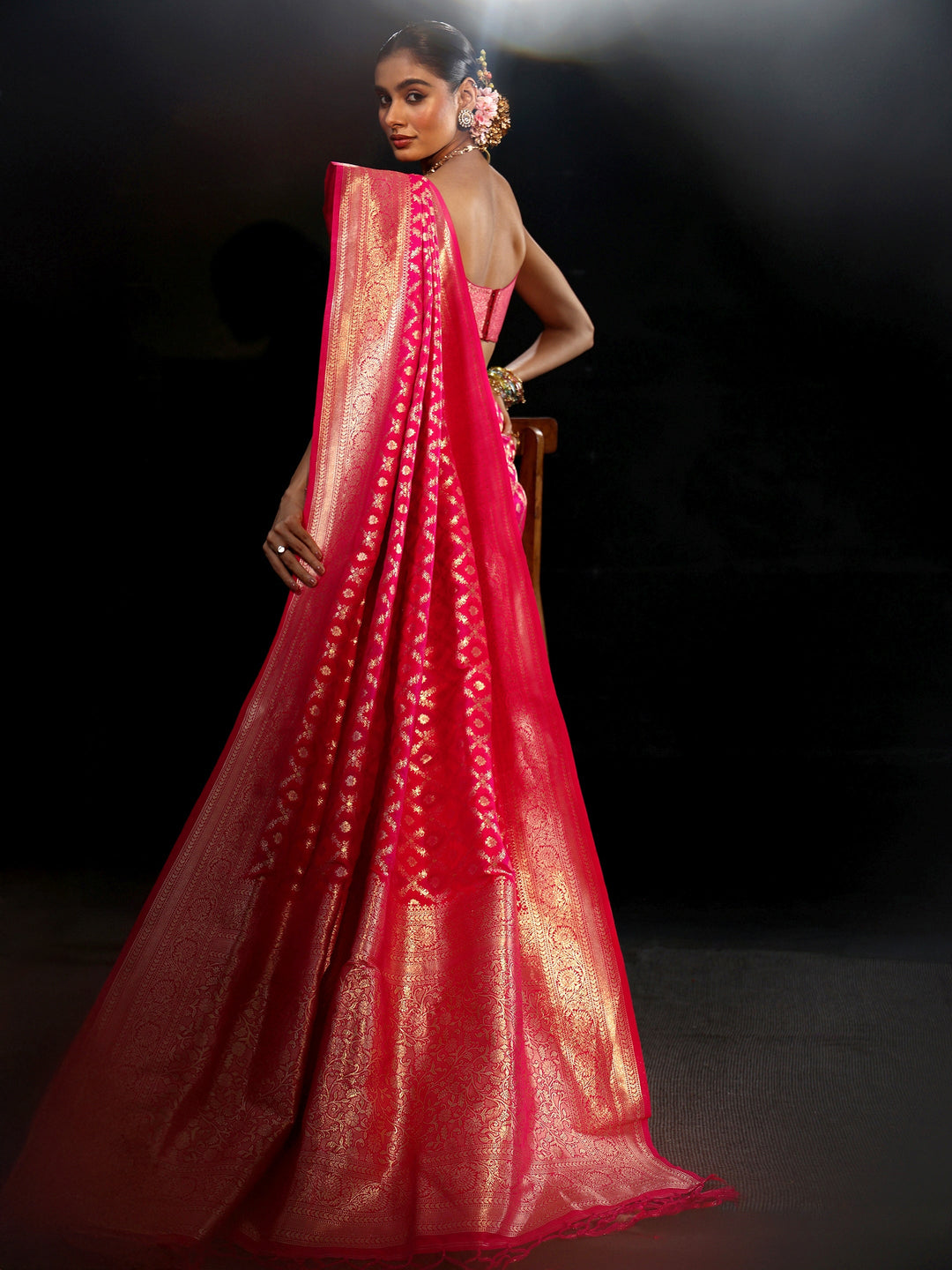  Libas Rani Pink Banarasi Silk Blend Saree 