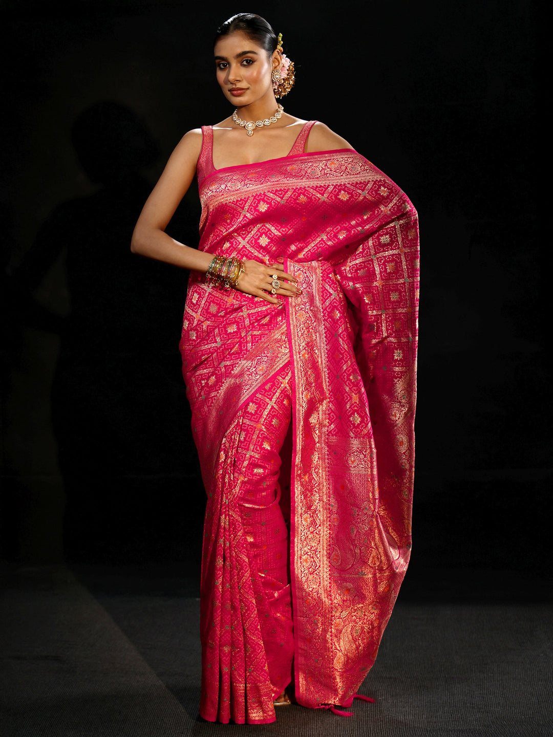  Libas Rani Pink Gharchola Silk Blend Saree 