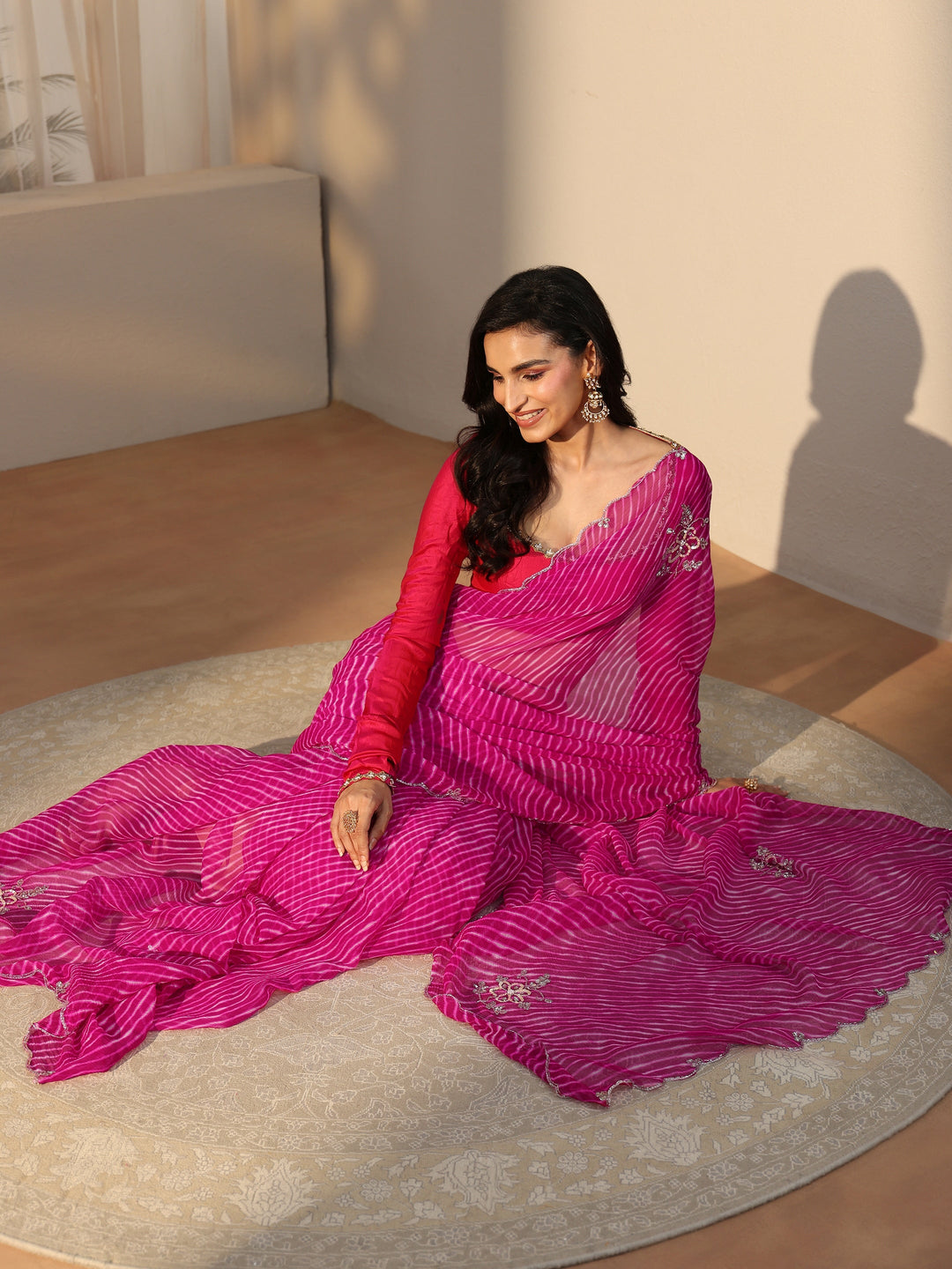  Libas Rani Pink Leheriya Printed Chiffon Saree 