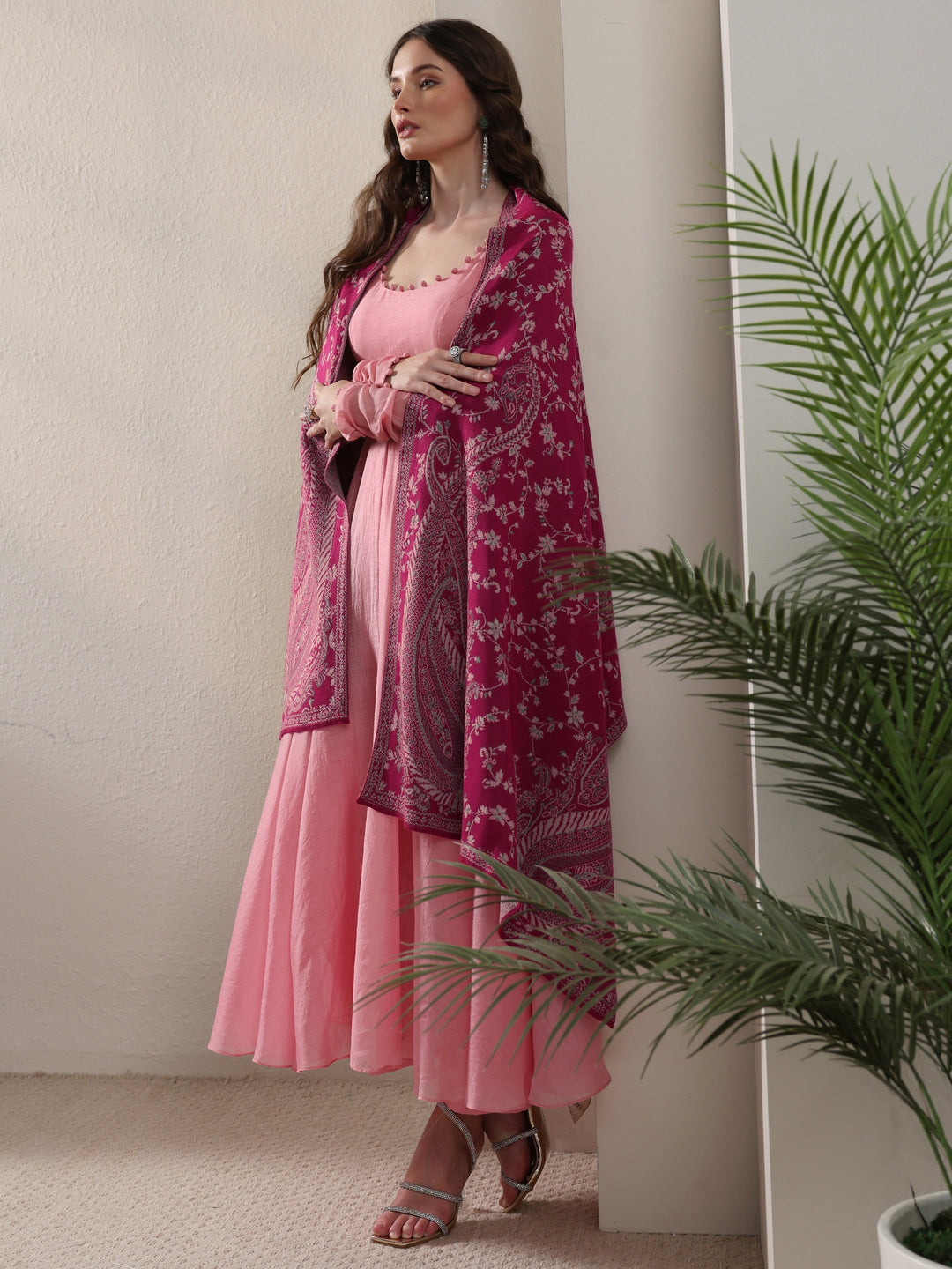  Libas Raspberry Pink Paisley Knitted Acrylic Shawl 