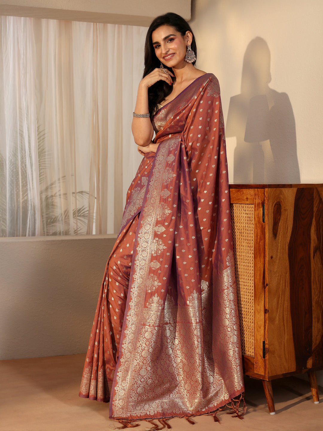  Libas Rust Brown Banarasi Silk Blend Saree 