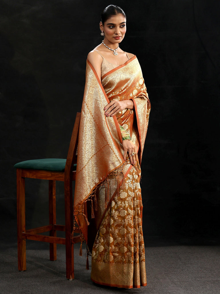 Libas Rust Brown Banarasi Silk Blend Saree