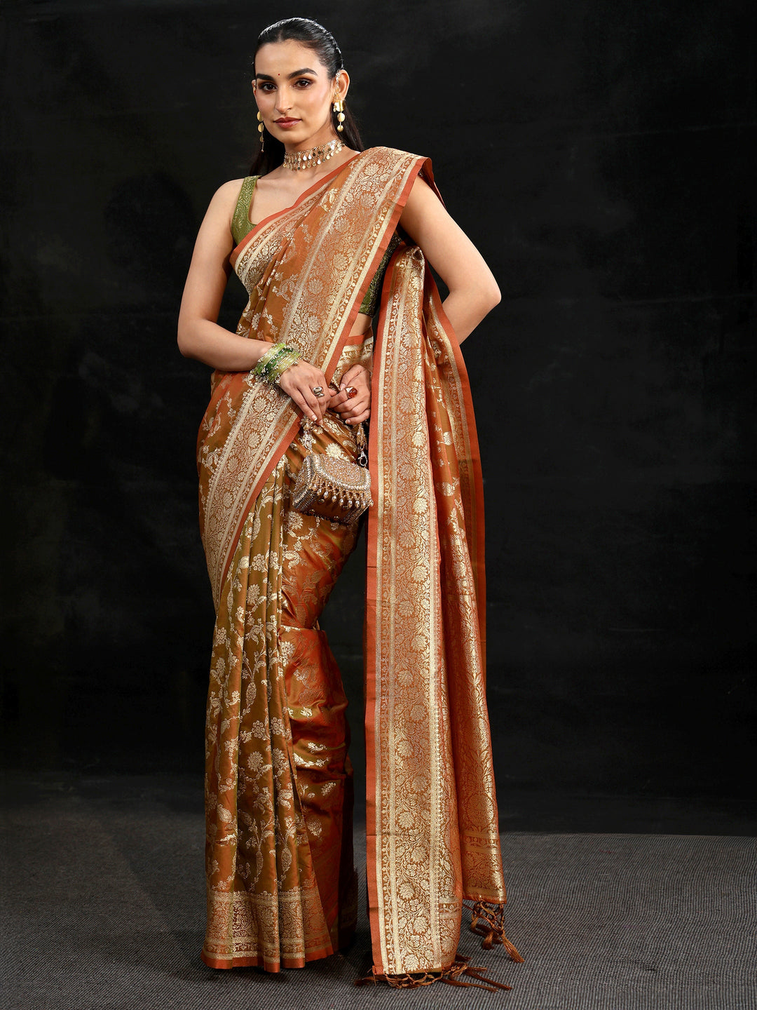  Libas Rust Brown Banarasi Silk Blend Saree 