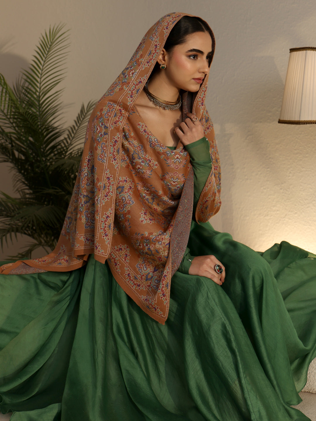 Libas Rust Brown Ethnic Knitted Acrylic Shawl
