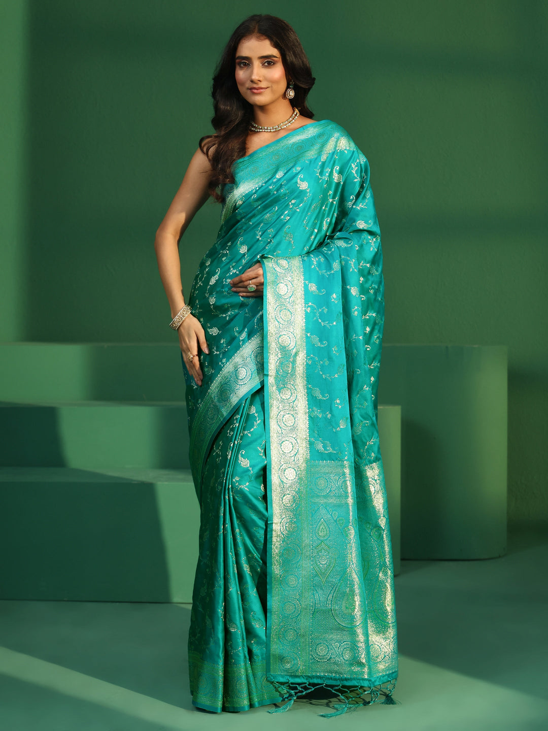  Libas Sea Green Banarasi Silk Blend Saree 