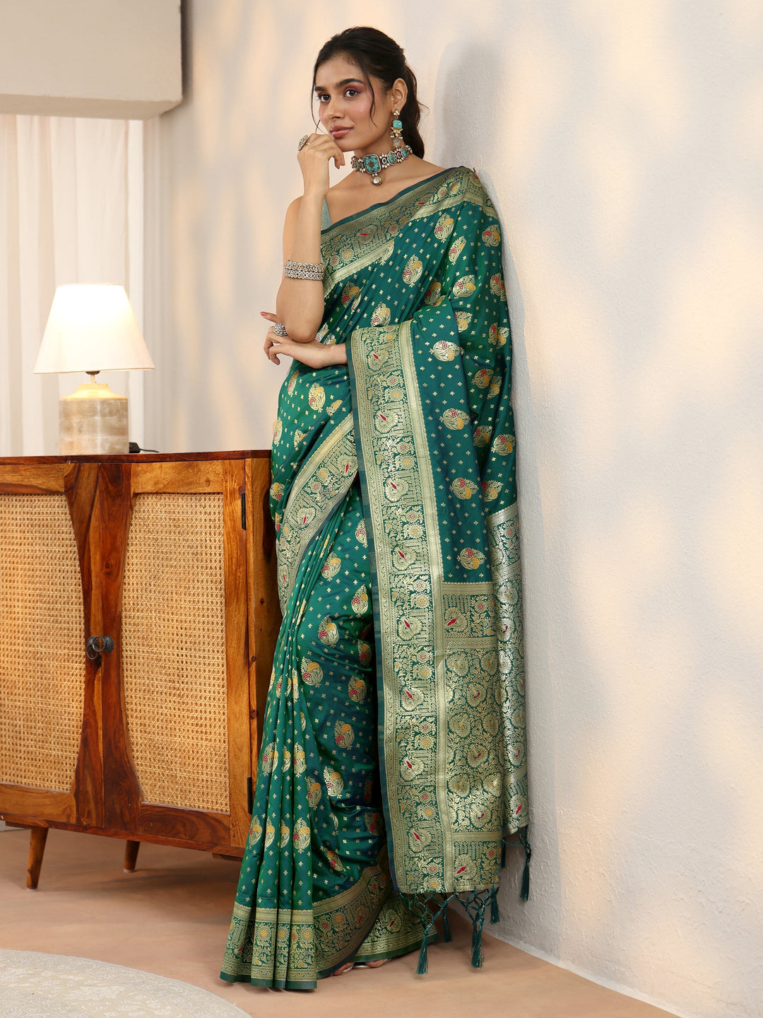  Libas Teal Green Banarasi Silk Blend Saree 