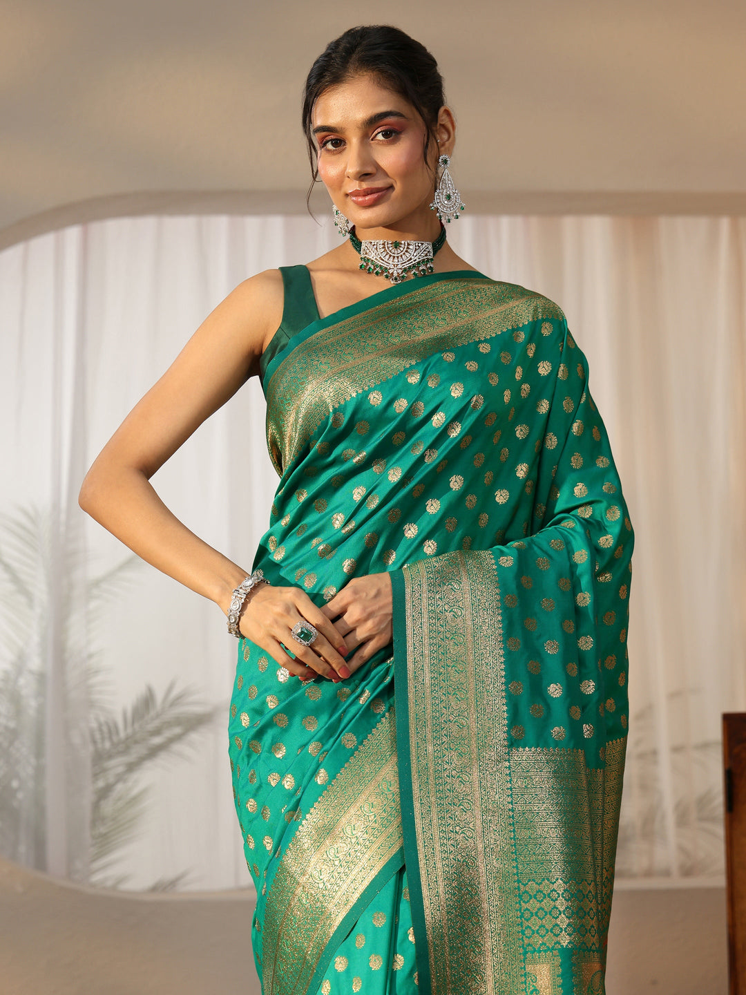  Libas Teal Green Banarasi Silk Blend Saree 