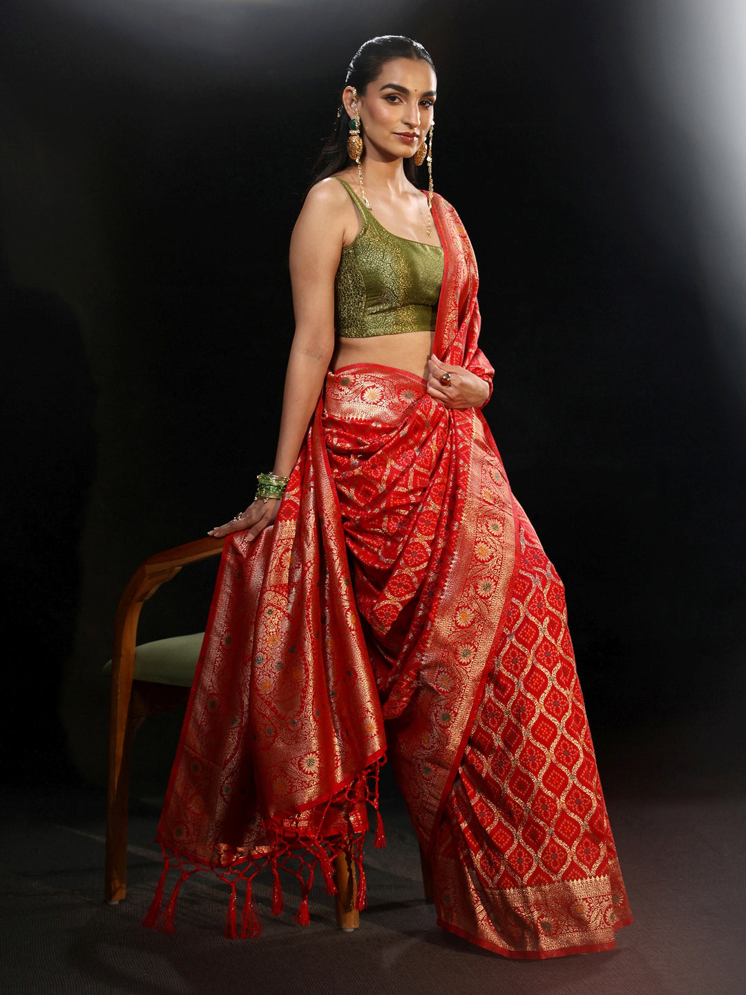  Libas Vermilion Red Gharchola Silk Blend Saree 