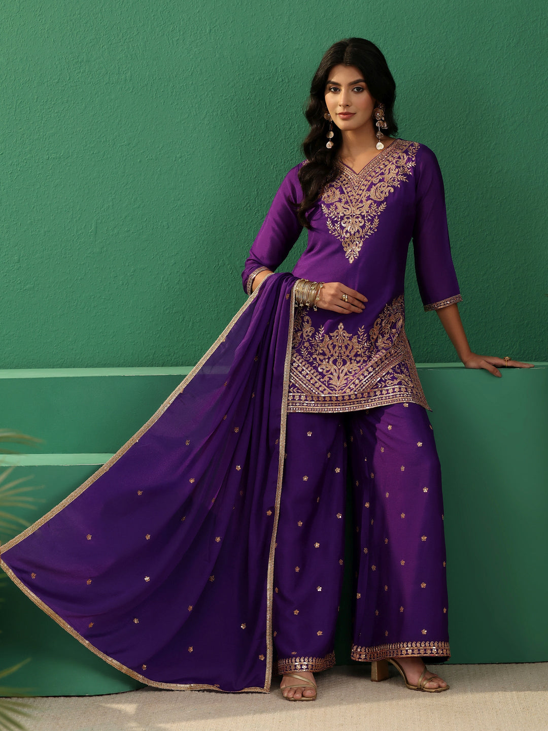  Libas Violet Yoke Design Chinon Palazzo Suit Set 
