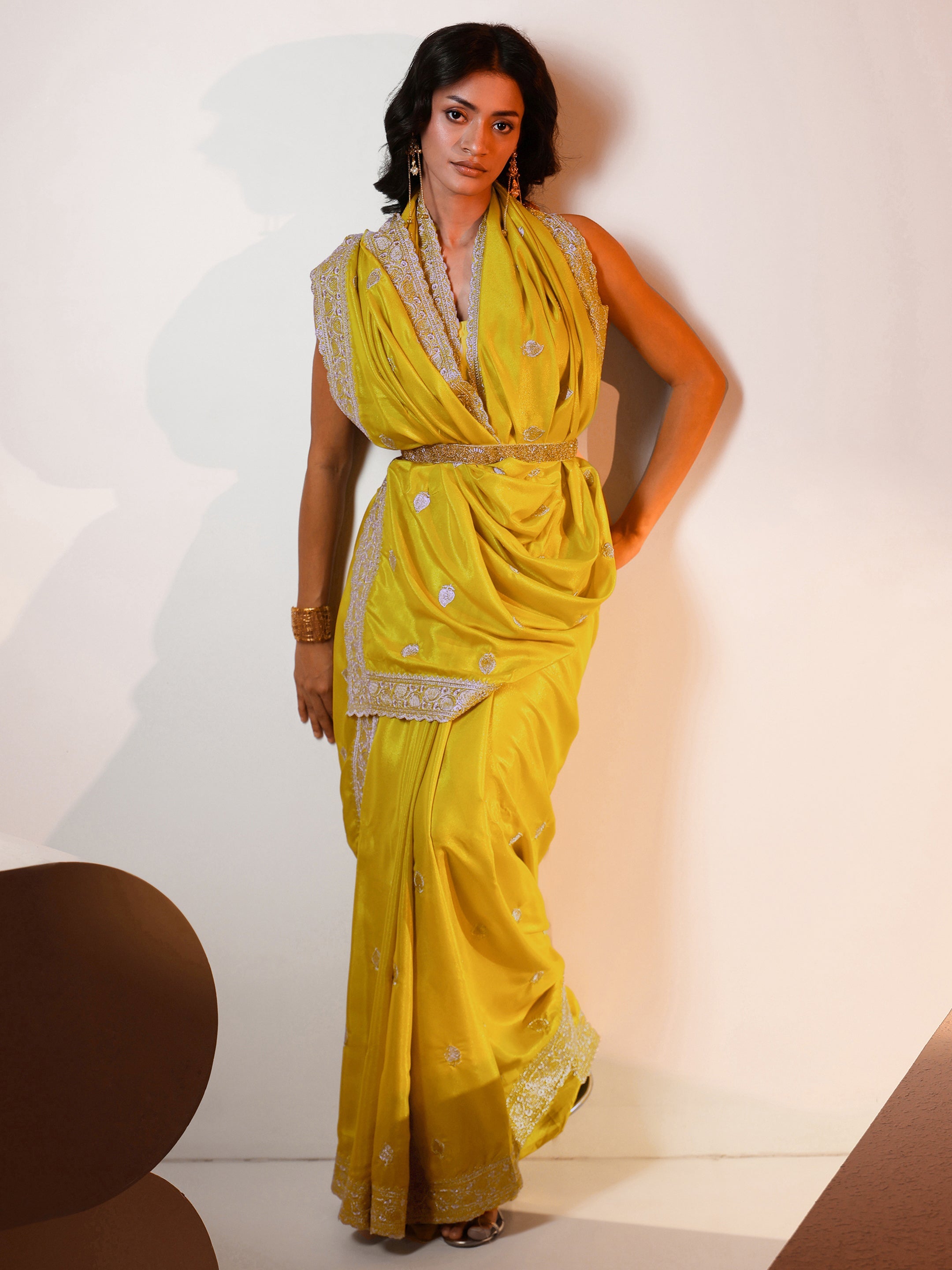 Libas Yellow Embroidered Silk Blend Saree-picture-46