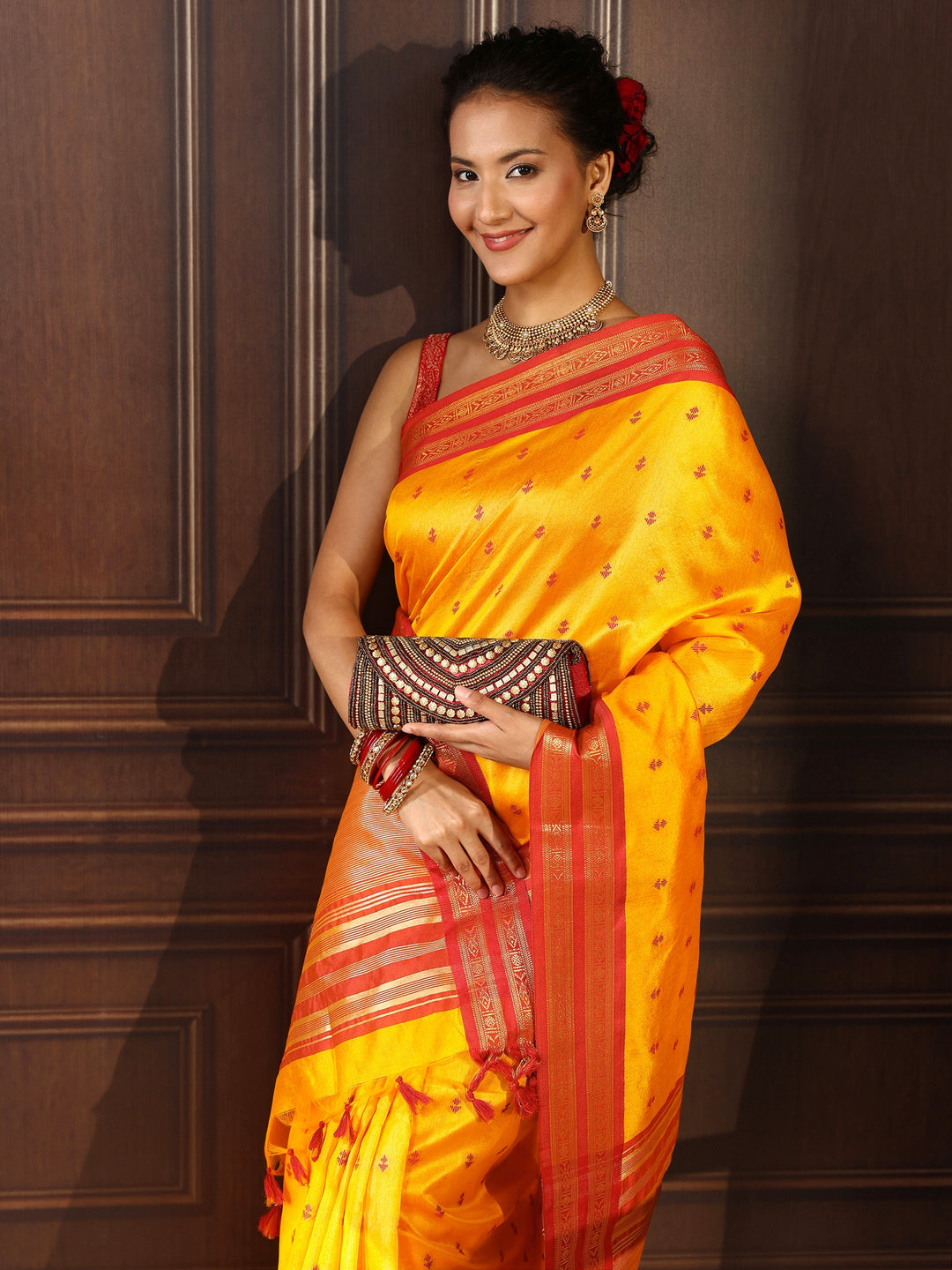  Libas Yellow Ethnic Motif Woven Design Silk Blend Saree 