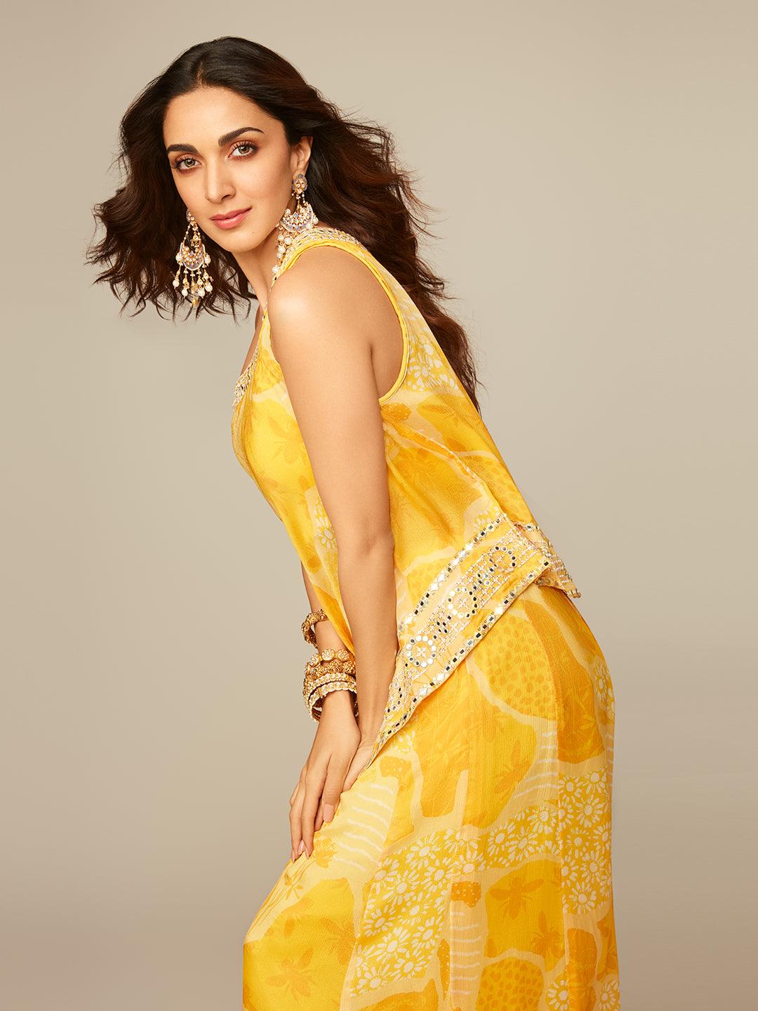 Naaz Yellow Printed Silk Blend Co-Ords