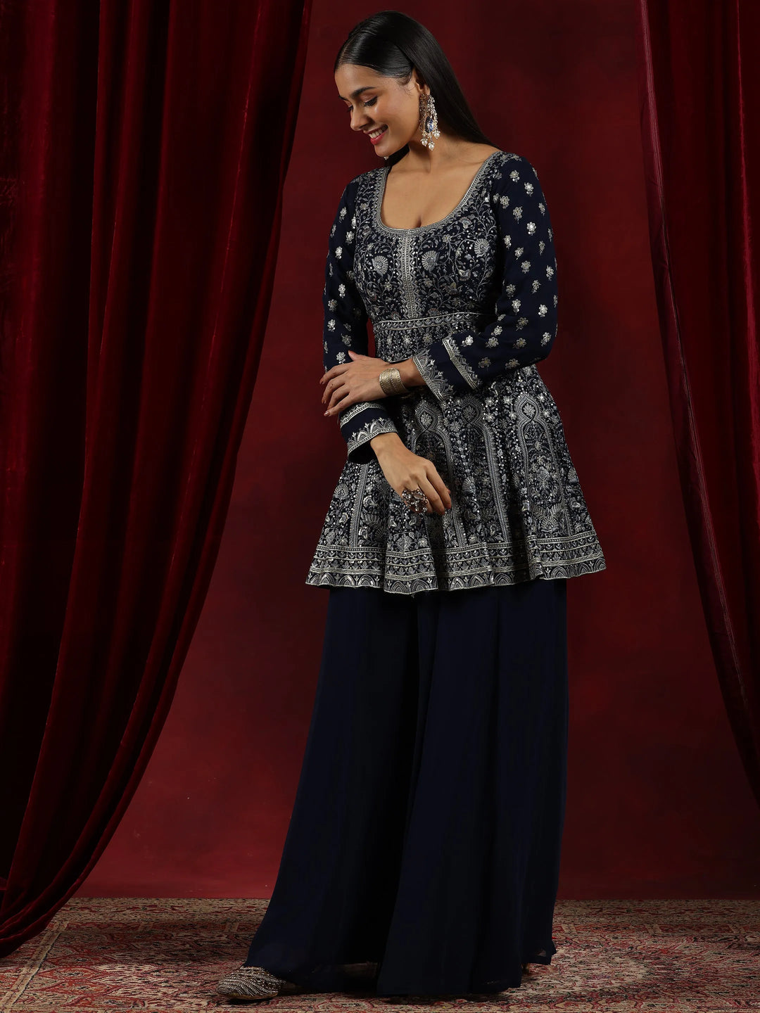  Libas Art Blue Embroidered Georgette Anarkali Suit With Dupatta 