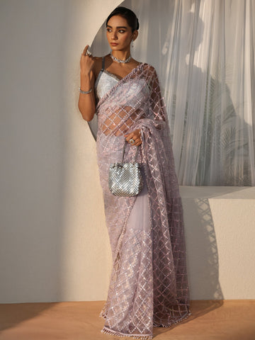 Libas Art Lavender Embellished Net Saree