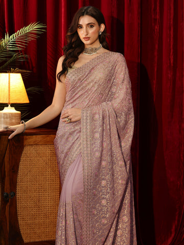 Libas Lilac Floral Embroidered Georgette Saree
