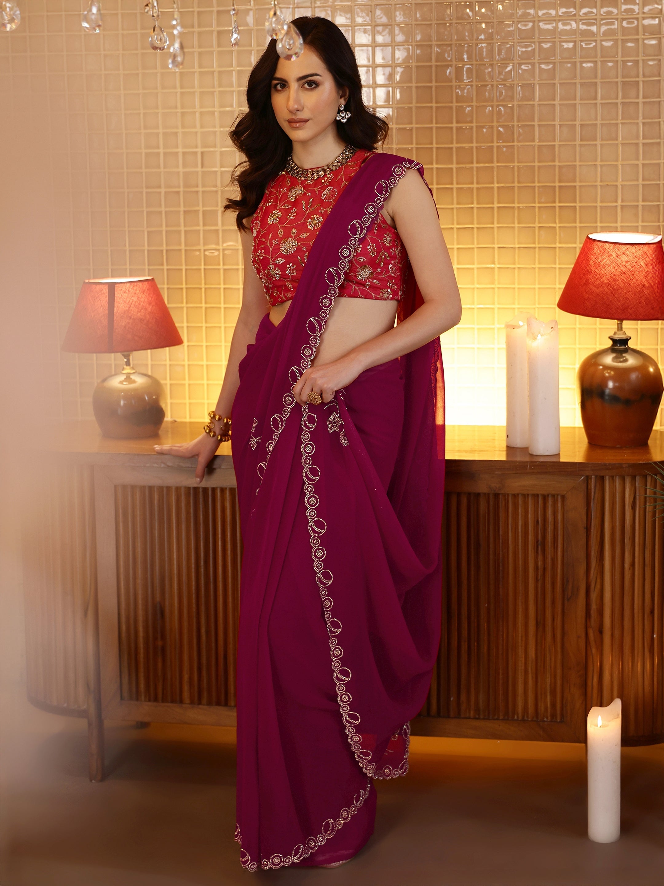 libas Magenta Pink Embellished Georgette Saree-picture-31
